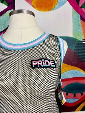 NWT 🏳️‍⚧️ TRANS PRIDE Fishnet Tank with Pride Patch and Trim